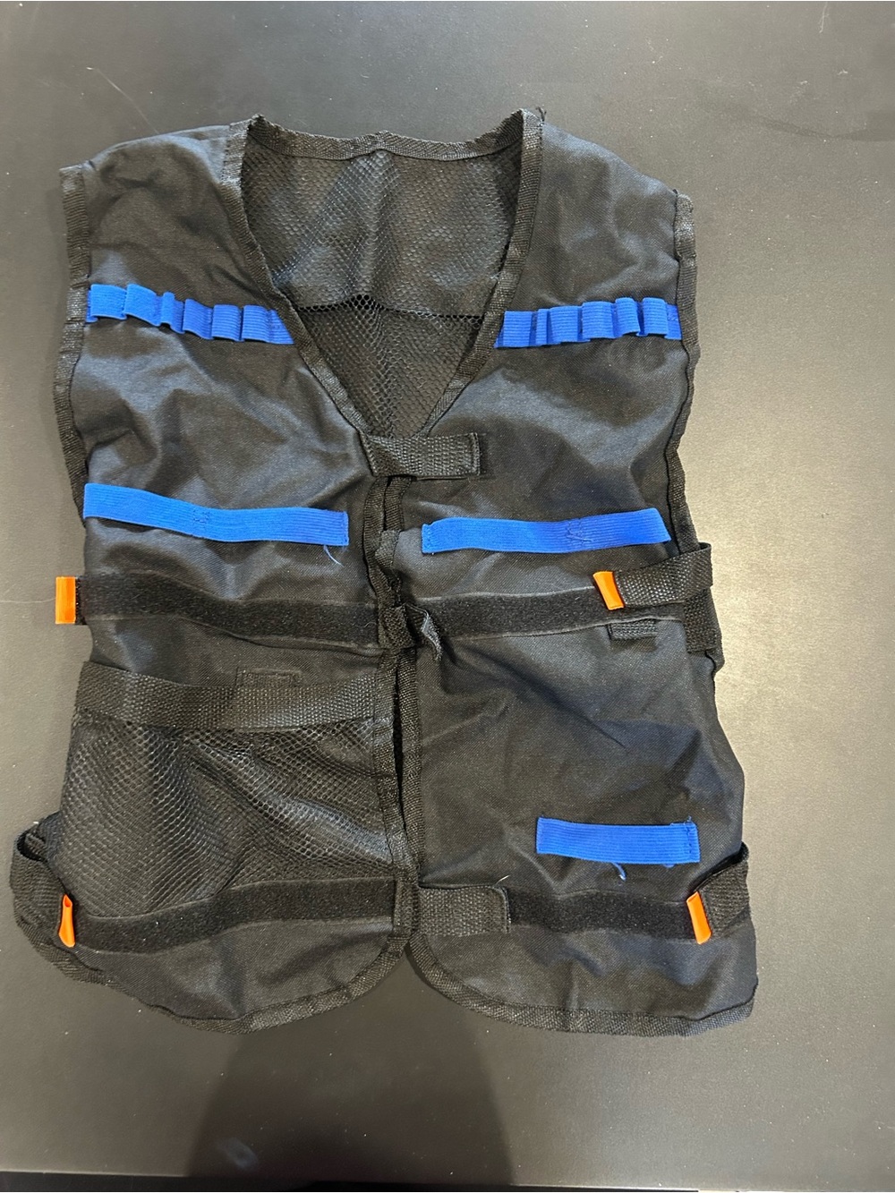 Black Netf Vest with Blue and Orange Accents